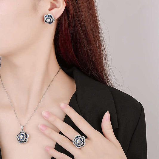 مجموعة مجوهرات زفاف فاخرة من حجر السبينيل - Luxury Blue Spinel Stone Bridal Wedding Fine Jewelry Set
