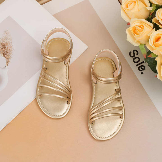 صنادل ذهبية للأطفال للفتيات على الطراز الروماني صندل للفتيات بنعل ناعم وجيد التهوية Girls Roman Style Gold Sandals Girls Sandals with Soft and Breathable Sole