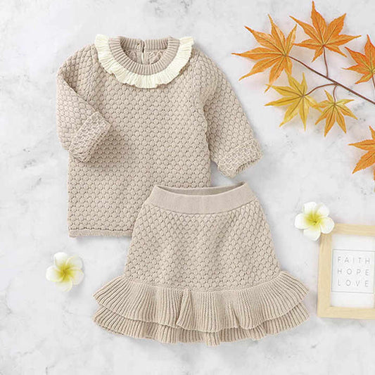 Baby Newborn Baby Girls Boys Spring Winter Knitted Sweater Warm Thick Ruffle Long Sleeve Clothes Set Outfit