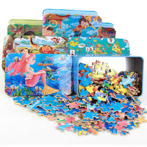 200 قطعة الطفل الكرتون لغز الحديد صندوق . 200 Pieces Child Cartoon Puzzle Iron Wooden Box