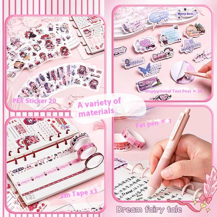 مجموعة دفتر ملاحظات على شكل قلب فتاة لطيفة . Cute Girl Heart Shaped Notebook Set with Inlaid Design