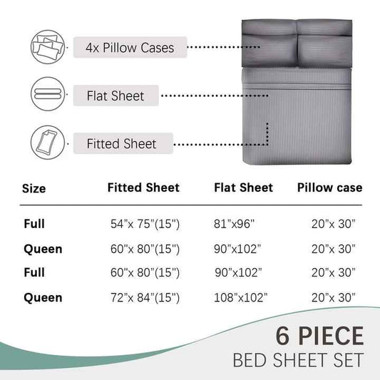 High Quality Hotel 6 Piece Soft Stripe Bed Sheet Set, Soft