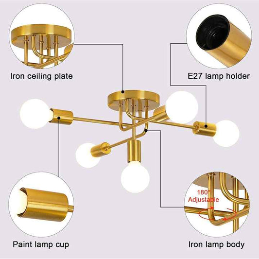ثريا حديثة شمالية خماسية الإضاءة للأماكن الداخلية . Modern Nordic Pentagram Chandelier Indoor Metal Gold