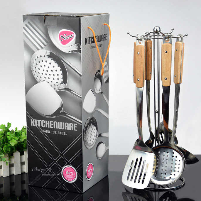 Stainless Steel Home Kitchen Tools, Wood Grain Handle Spoon, Kitchen Shovel Tool Set