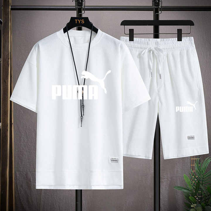 High Quality Men's Short Sleeve Top and T-Shirt Set Durable Breathable for Summer Outdoor Activities Printed Pattern