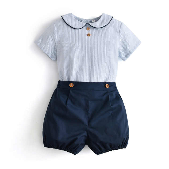 Baby Boy Clothes Children Clothing Outfitsمجموعة ملابس أطفال جديدة، قميص مخطط -