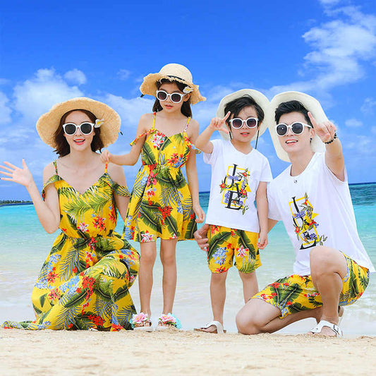 2019 Summer Beach Flower Clothes Mom and Daughter Dresses Cool Family Matching Outfits Set