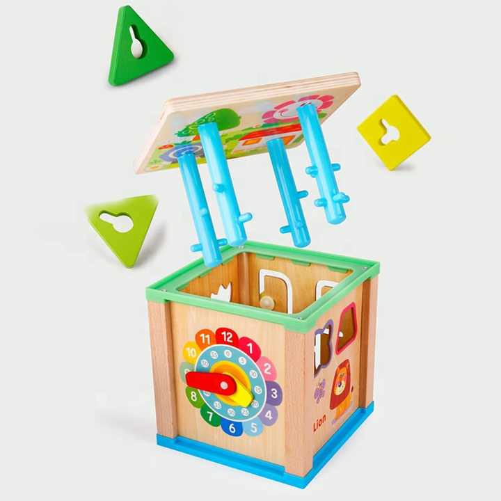 Educational Wooden Multifunctional Jewelry Box Round Beads Cube Toy for Kids