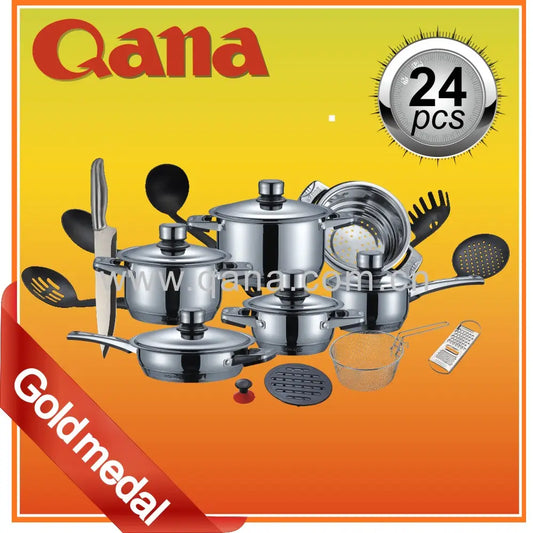مجموعة أواني طهي من الفولاذ المقاوم للصدأ عالية الجودة - QANA Factory Wholesale OEM Kitchenware Premium
