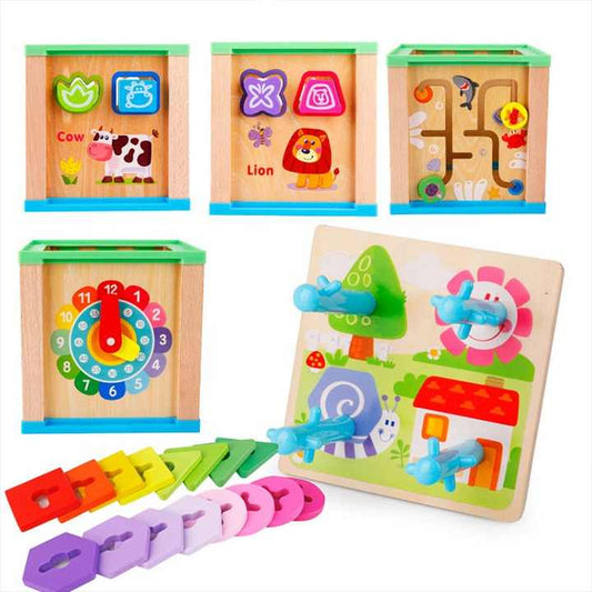 Educational Wooden Multifunctional Jewelry Box Round Beads Cube Toy for Kids