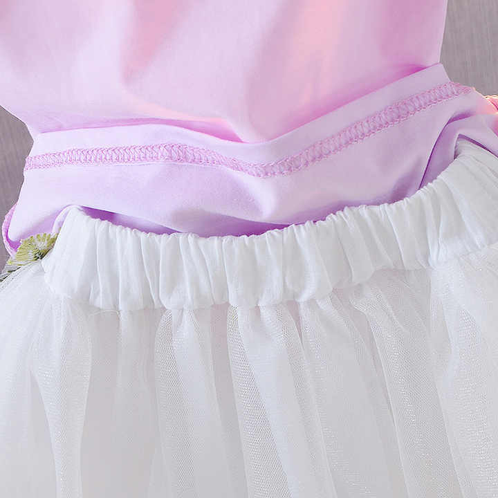 Summer girl Korean version cheap price pure cotton top + puffy skirt 2 pieces children's clothing set