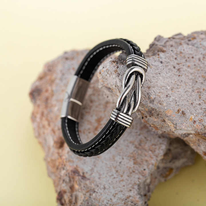 Men's Woven Leather Accessories Stainless Steel Bracelet.