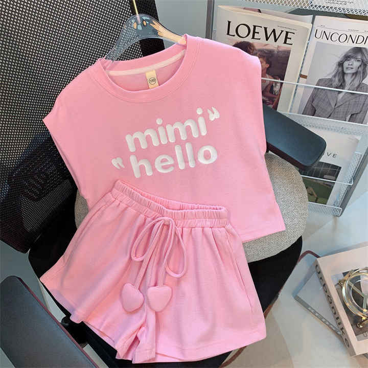 بدلة رياضية للبنات جديدة للأطفال بدون أكمام سراويل قصيرة New Girls' Sports Suit for Kids Sleeveless Wide Leg Shorts