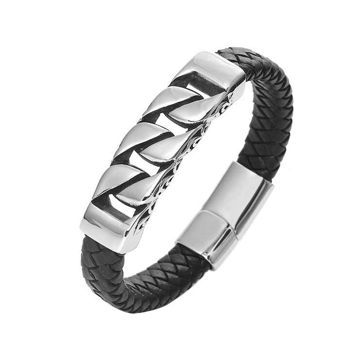 Wholesale Men's Woven Leather Stainless Bracelet.
