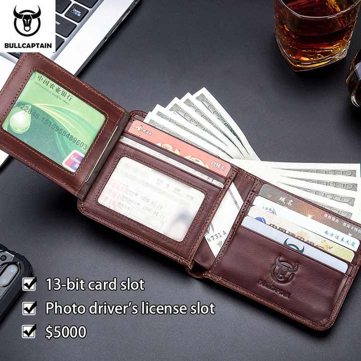 BULLCAPTAIN Men's Leather Wallets RFID Chip Business