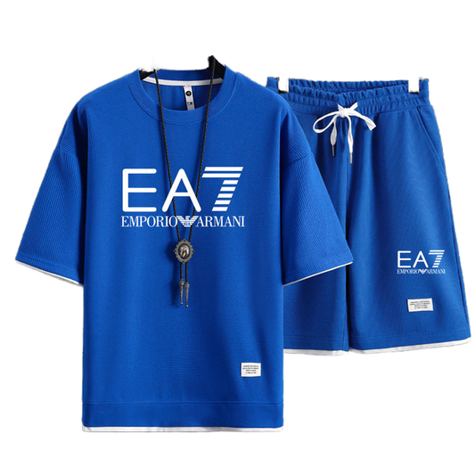 طقم رجالي من قطعتين على شكل حرف T ملابس . Men's 2 Piece T-Shirt Set Summer Vacation