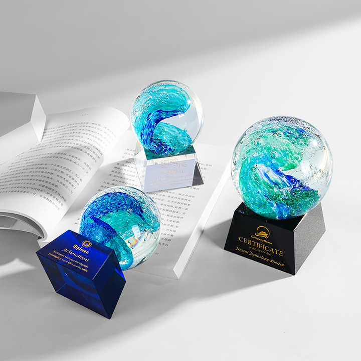 Award Souvenir for Decor for Love Theme Craft Trophies Crystal Glass Wave Ball Trophy