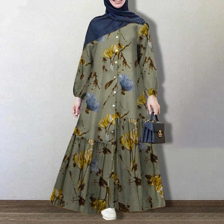 Vintage Muslim Printed Dress Women's-فستان نسائي مطبوع