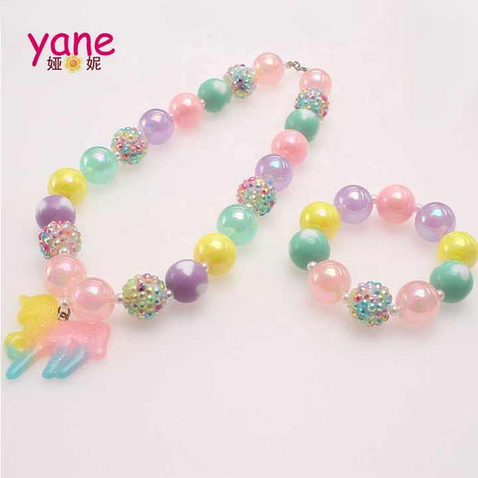 Children's Accessories Unicorn Necklace and Gradient Bead Bracelet Jewelry