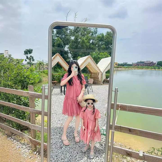 Best-selling Europe spring and summer mommy and me pink jumpsuit new parent-child clothing family clothing