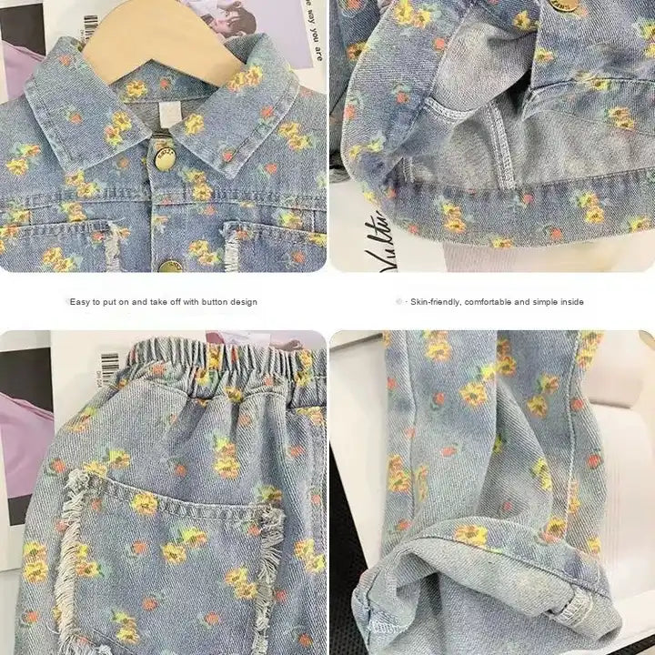 Jacket Pants Two-Piece - جاكيت جينز مزهر وبنطلون، جاكيت كاجوال