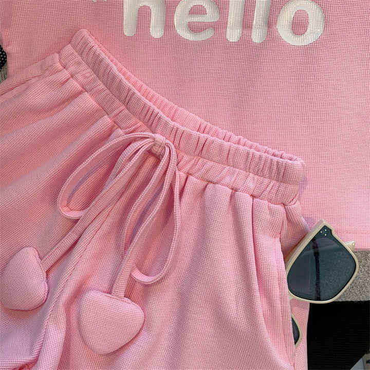 بدلة رياضية للبنات جديدة للأطفال بدون أكمام سراويل قصيرة New Girls' Sports Suit for Kids Sleeveless Wide Leg Shorts
