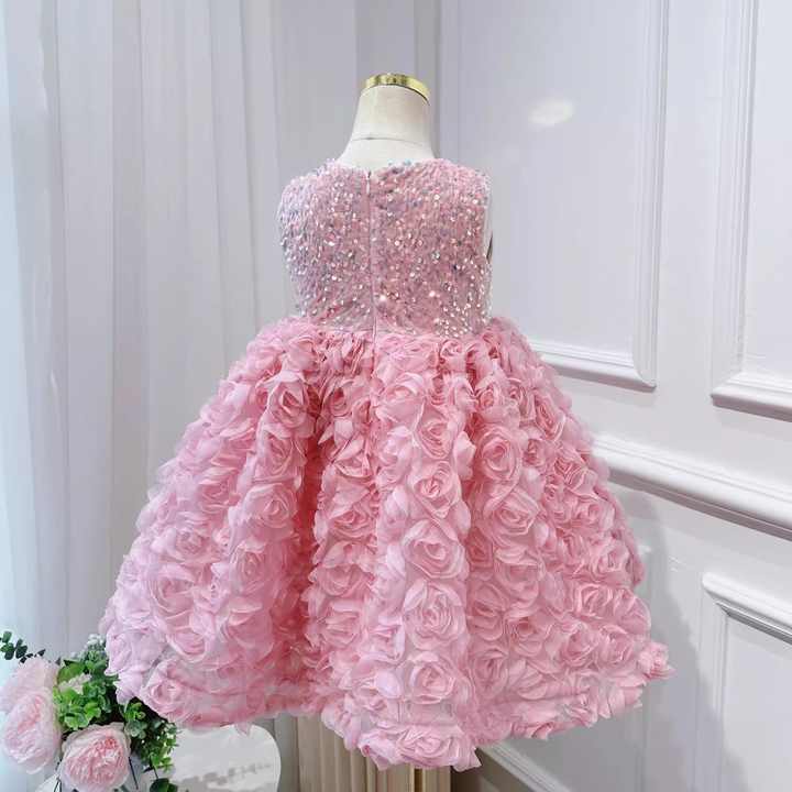 Summer Pink Flower Baby Girl Dresses-فستان صيفي وردي