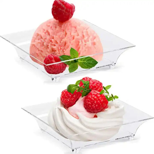 أطباق الحلوى الصغيرة 1 أونصة مع ملعقات تذوق 1 oz Small Dessert Plates with Tasting Spoons Square