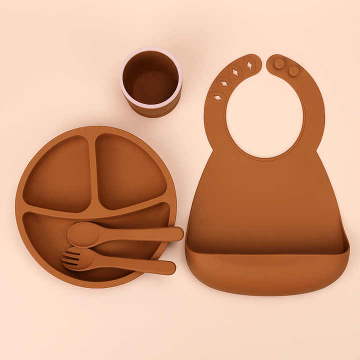 Silicone Baby Food Bowl Fork Spoon Bib Children. مجموعة أدوات مائدة للأطفال من السيليكون، وعاء طعام للأطفال،
