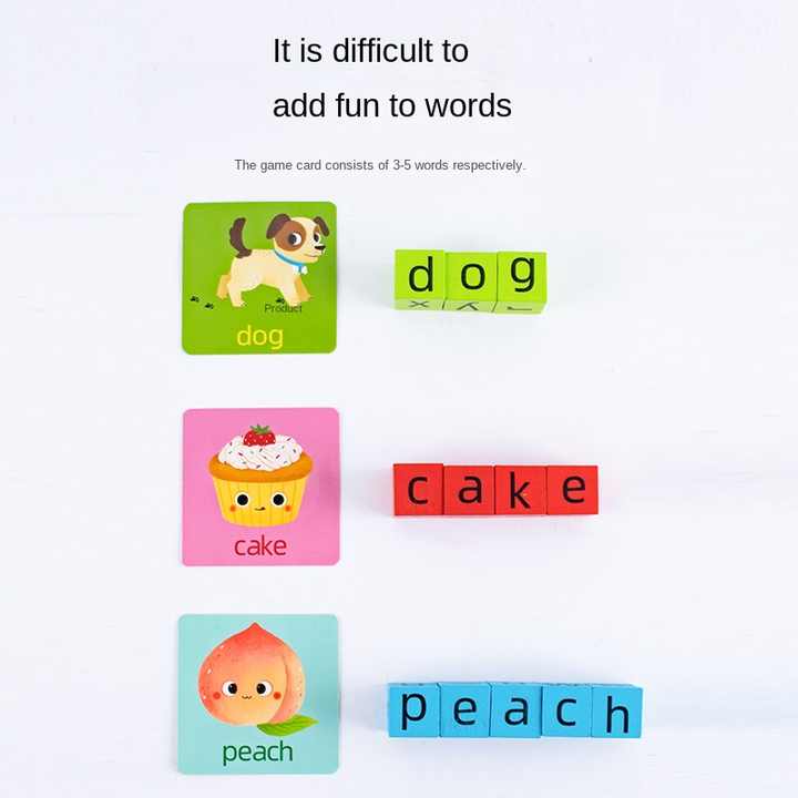 مكعبات بناء الحروف الخشبية، ألعاب تهجئة، أبجدية Wooden Letter Building Blocks, Spelling Toys, English
