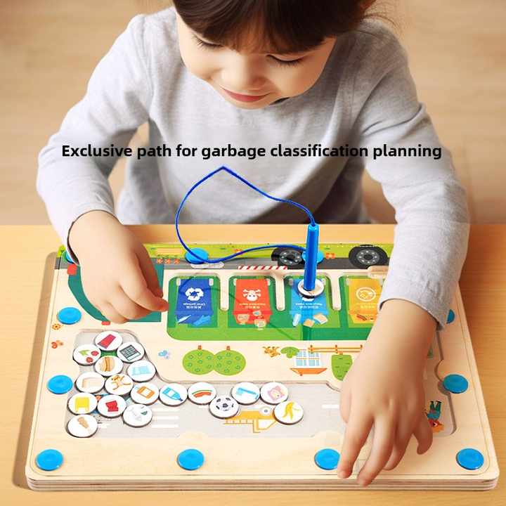Wooden Logic Puzzles and Trash Sorting Games for Kids
