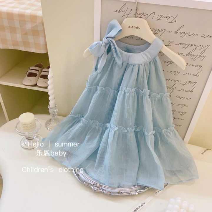 Girls Summer Dresses Korean Style Halter Skirt Elegant Little Princess Skirts for Kids Sleeveless