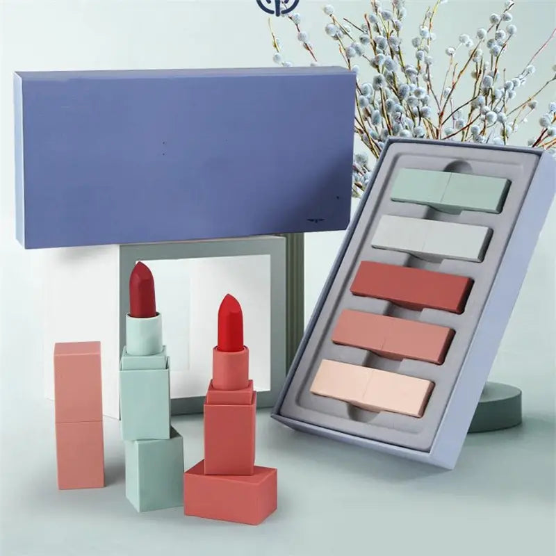 Long Lasting Private Label 5 in 1 Lipstick Set Korean Cosmetics Makeup - مجموعة أحمر شفاه 5 في 1 ذات علامة تجارية خاصة تدوم طويلاً، مستحضرات تجميل كورية