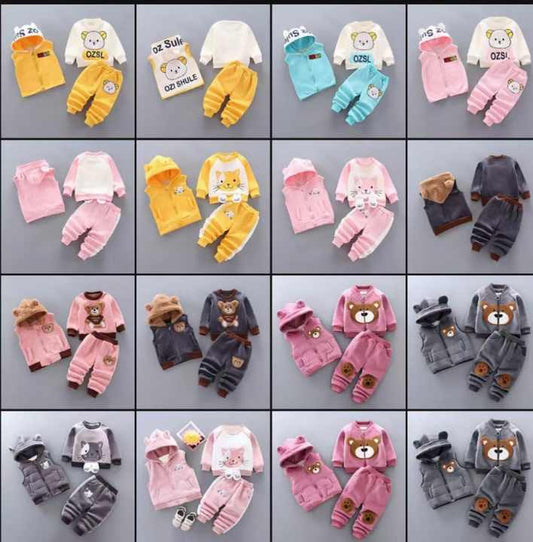 مجموعة سميكة الكرتون الدب طباعة بدلة الأطفال . Thickened Cartoon Bear Print Children's Suit Spring