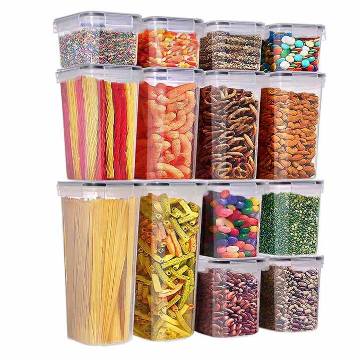 14 ادوات مطبخ منزلية بلاستيكية منظم أشياء متعددة حاوية تخزين طعام العدس مخزن مخزن 14pcs Plastic Household Kitchen Tools Organizer Multi-purpose Food Storage Container Lentils Pantry Storage