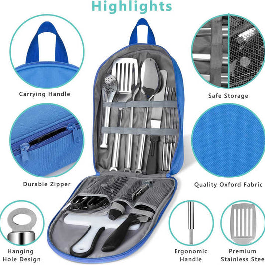 Portable Camping Kitchen Utensil Set, Stainless