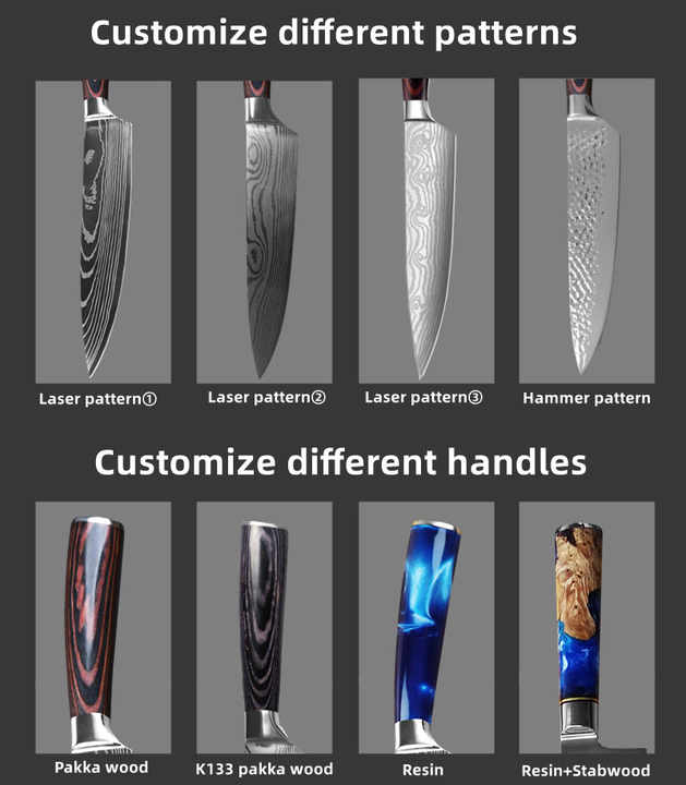 Damascus cut knives