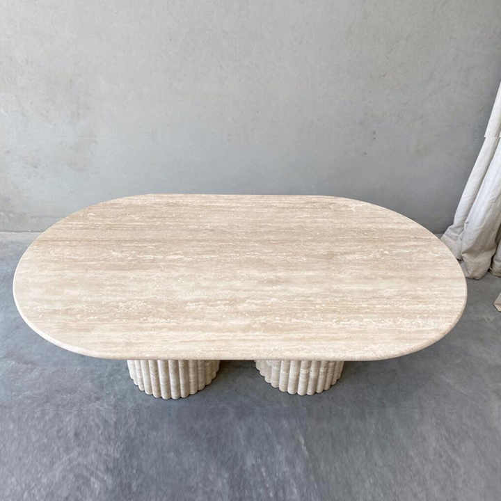 HZX Customizable Fluted Oval Marble Travertine Dining Table