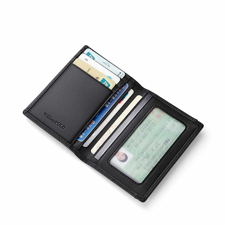 Black Slim Leather Wallet Card Holder Cowhide Soft Men's
