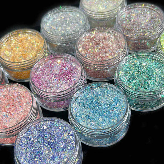 Multi-chrome eyeshadow in rainbow candy glitter colors