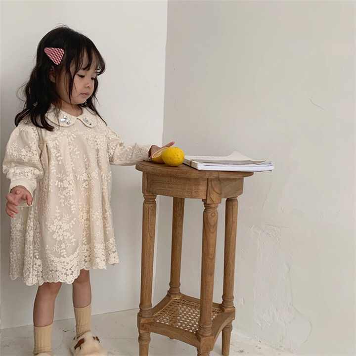 Girls' Dresses Autumn Kids Lapel Lace- بنات خريف جديد للأطفال