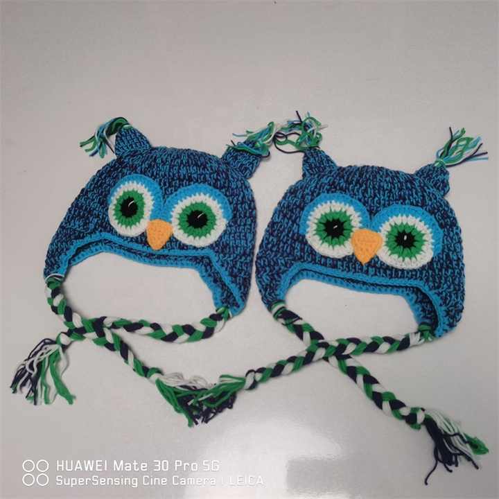 New blue owl baby hats