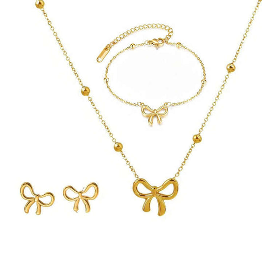 طقم قلادة وأقراط وسوار على شكل فيونكة