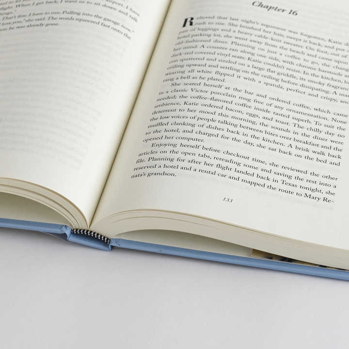 Black and white hardcover print novels