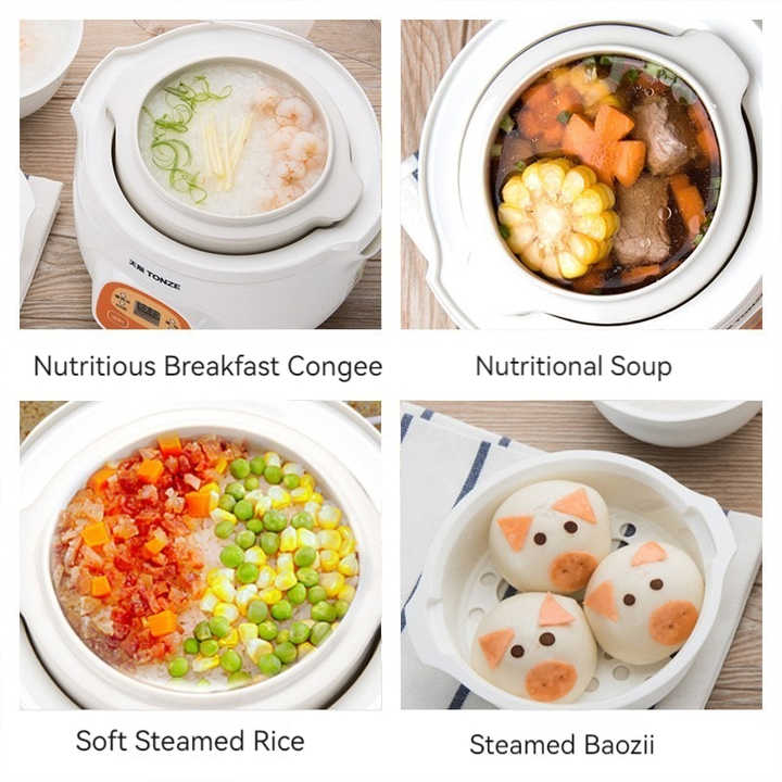 TONZE المحمولة بطيئة طباخ OEM الزبادي . TONZE Portable Slow Cooker OEM Yogurt Porridge Baby Food Maker 0.7L Mini Ceramic Pot Travel Electric Cooker