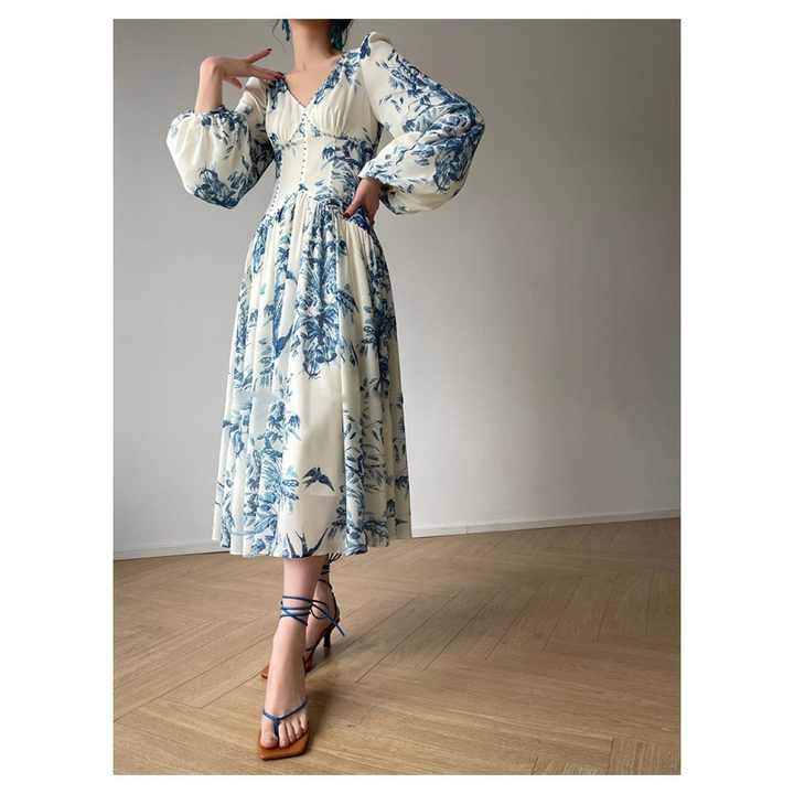 Women's Long Puff Sleeve Dress