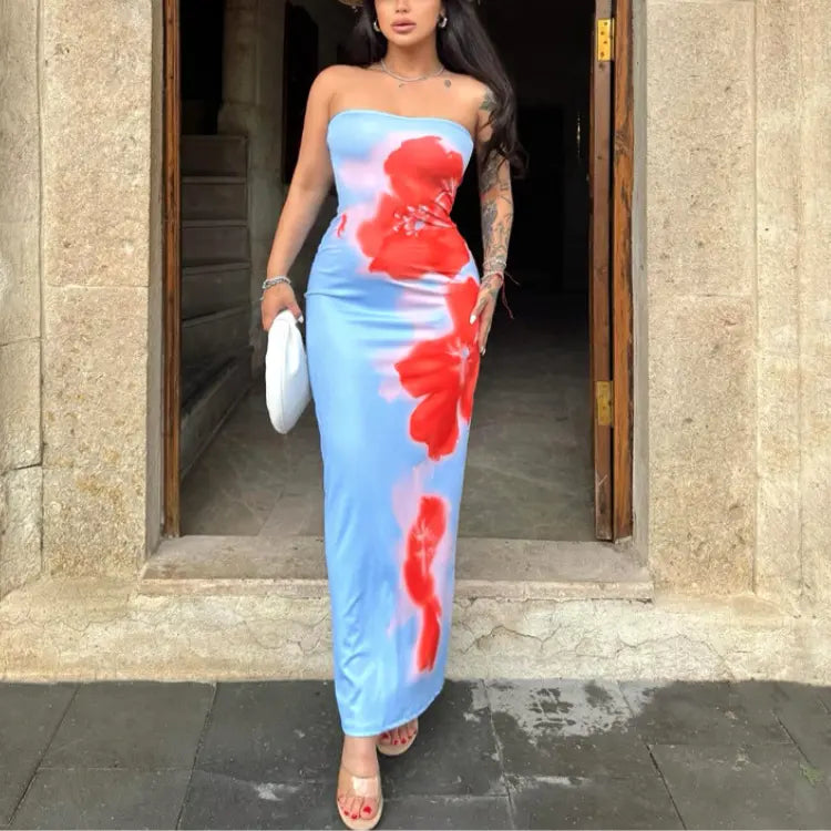 Women's long floral print dress