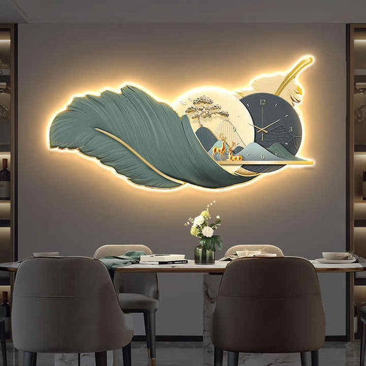 أريكة حديثة فاخرة من الريش بإضاءة ليد لوحة ديكور