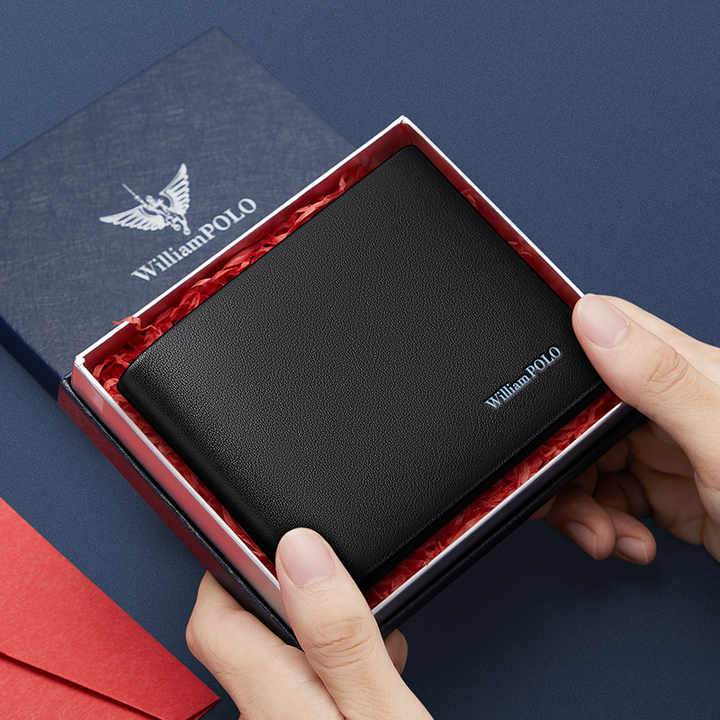 Top Grain Black Leather Small Foldable Wallet for