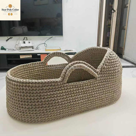 بسعر الجملة توريد سرير حديث محمول بسلة متغيرة من القماش منسوج يدويًا بنجمة Wholesale supply modern portable crib with changing basket made of handwoven fabric with star